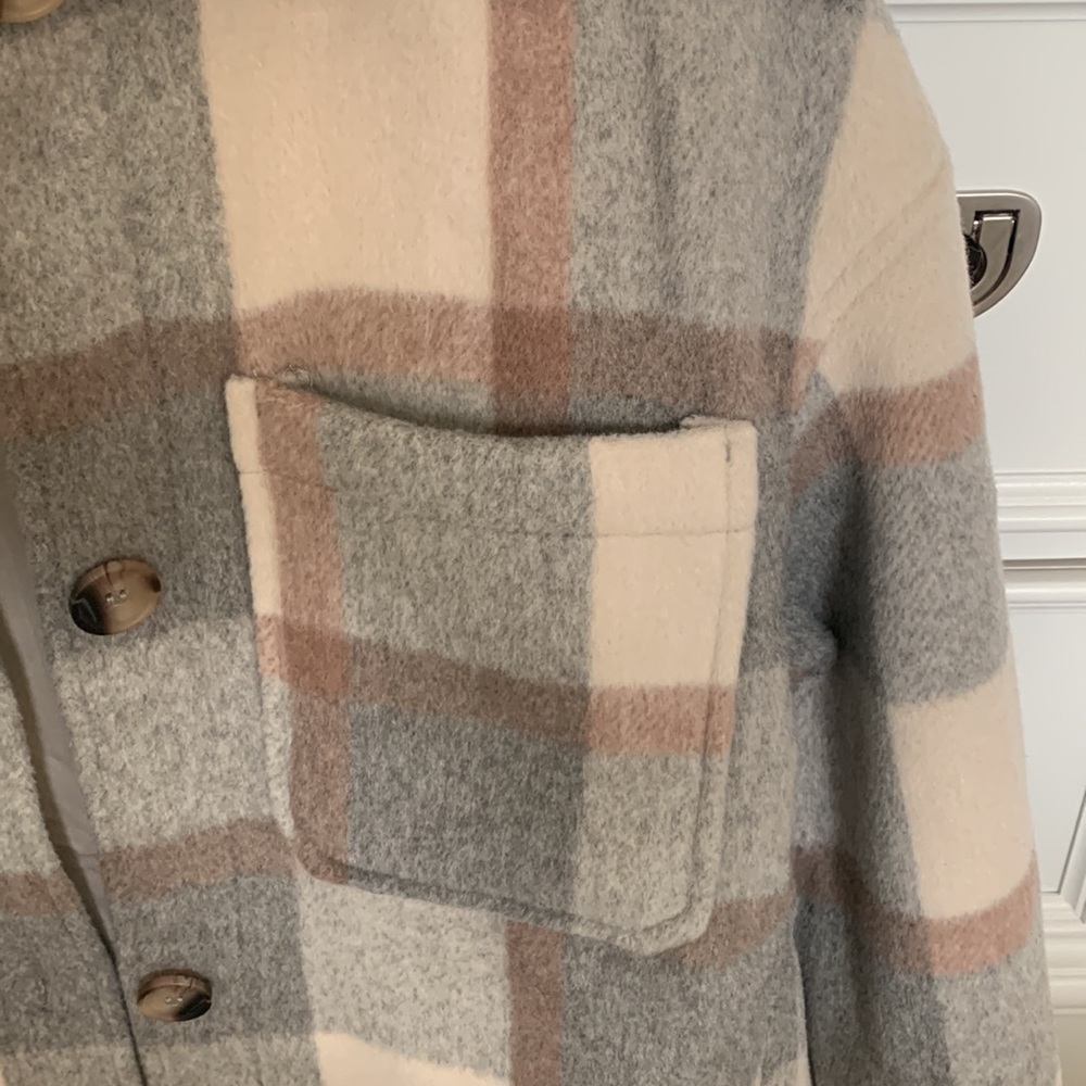 🥰BLOGGER FAVE🥰 H&M Oversized Shirt Jacket Shacket Plaid Jacket Neutrals XS - Picture 8 of 10